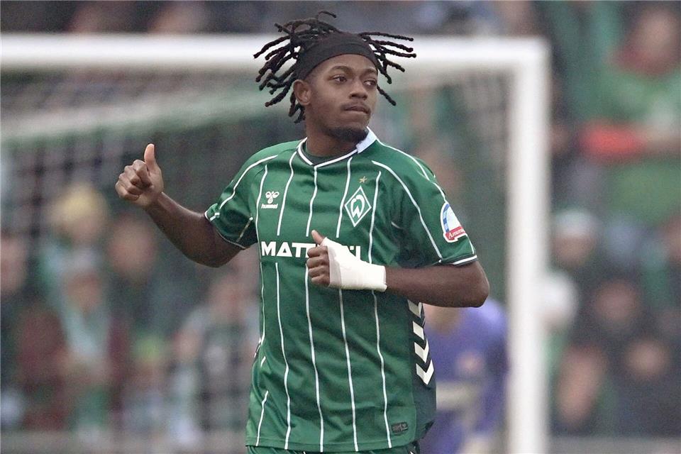  Samuel Mbangula brachte Werder gegen den FC St. Pauli früh in Führung,Carmen Jaspersen/dpa