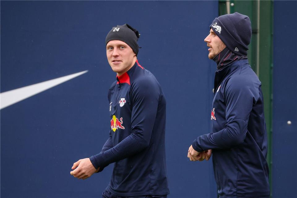  Xaver Schlager (l) und Timo Werner sind mit Kevin Kampl zurück im Mannschaftstraining von RB Leipzig.(Archivbild)Jan Woitas/dpa