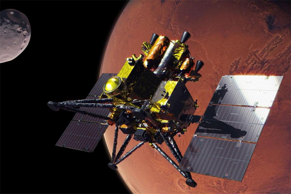  Ziel der japanischen Raumfahrtmission „MMX“ (Martian Moons eXploration) ist der Marsmond Phobos. Hier eine künstlerische Darstellung. (Archivbild) -/JAXA via DLR/dpa