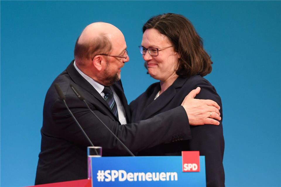2018 - Andrea Nahles (r) und Martin Schulz. Arne Dedert/dpa