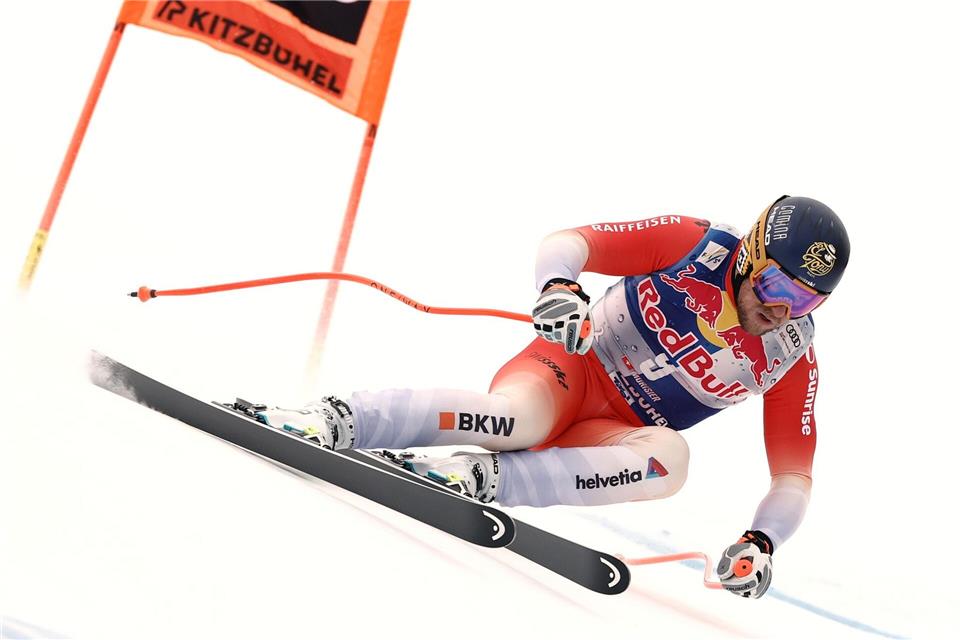 Abfahrer Justin Murisier hofft, den Leuten in Crans-Montana bei dem Rennen eine Freude zu machen. (Archivbild)Gabriele Facciotti/AP/dpa