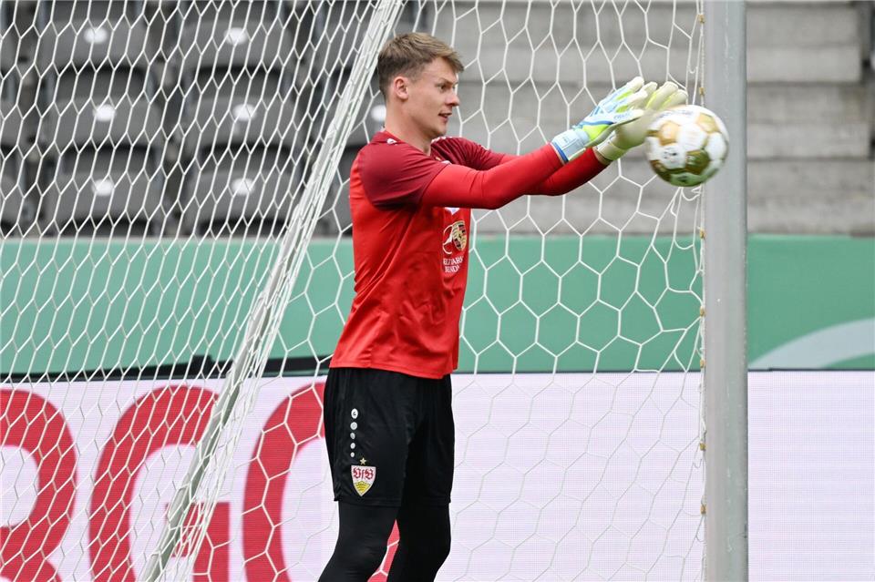 Abschiedsspiel im VfB-Tor? Alexander Nübel beim Abschlusstraining im Berliner Olympiastadion.Soeren Stache/dpa