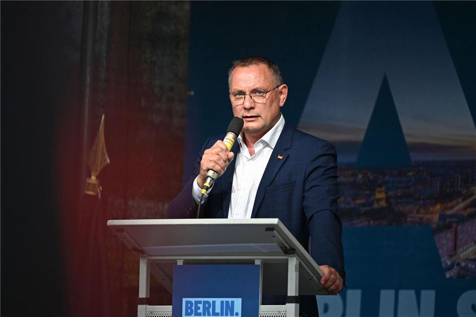 AfD-Bundesvorsitzender Tino Chrupalla kritisierte Berlins Regierenden CDU-Bürgermeister Kai Wegner deutlich.  Elisa Schu/dpa