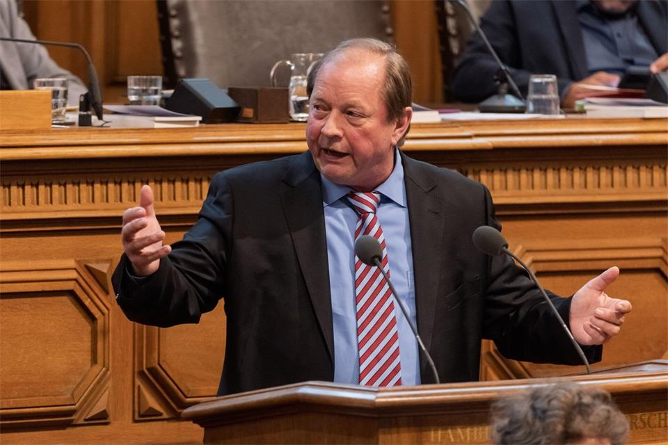 AfD-Fraktionschef Dirk Nockemann nennt SPD und CDU in der Hamburgischen Bürgerschaft eine „politische Resterampe“. (Archivbild)Markus Scholz/dpa