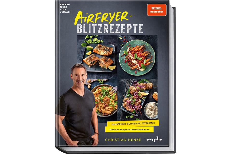 „Airfryer-Blitzrezepte. Die besten Rezepte für die Heißluft-Fritteuse“, Christian Henze, Becker Joest Volk Verlag 2025, 192 Seiten, 30 Euro, ISBN 978-3-95453-369-5.Hubertus Schüler/Becker Joest Volk Verlag/dpa-tmn
