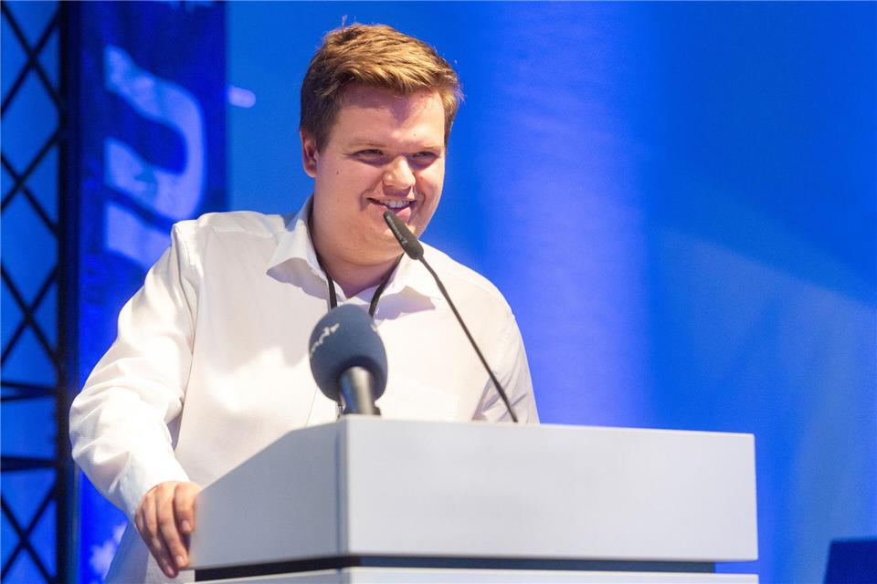 Als Landesvorsitzender der Jungen Union wiedergewählt: der 28-jährige Jurist Lennart Geibert.Michael Reichel/dpa