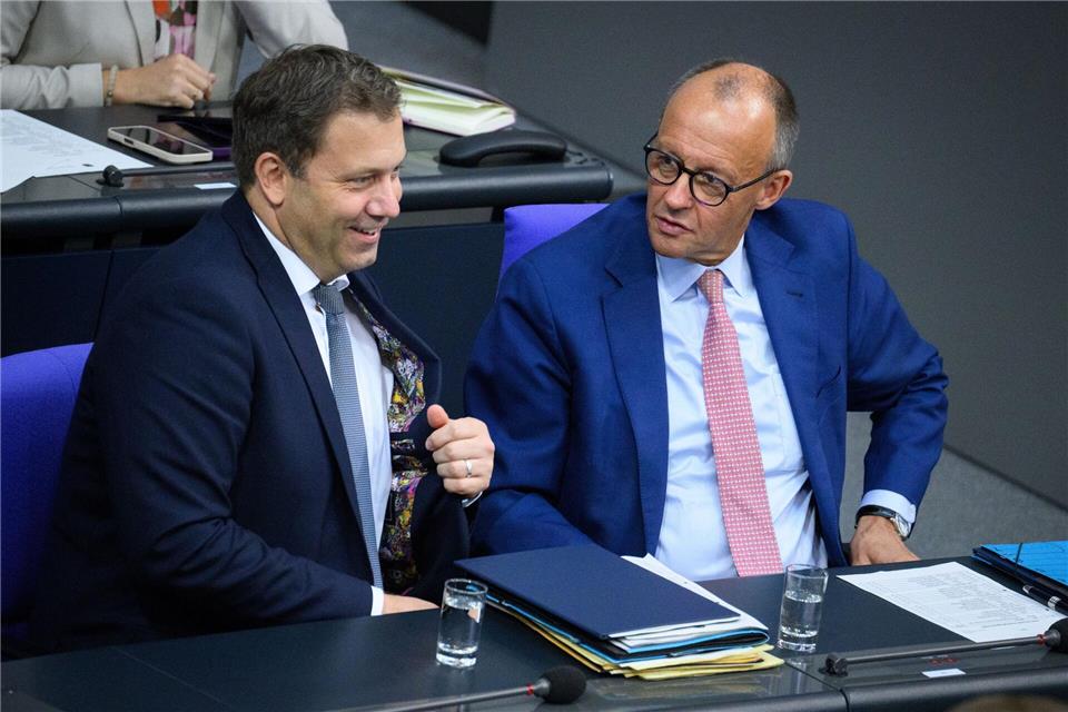 Am Dienstag Klingbeil, am Mittwoch Merz: Vizekanzler und Kanzler reden in der Haushaltswoche im Bundestag.Bernd von Jutrczenka/dpa