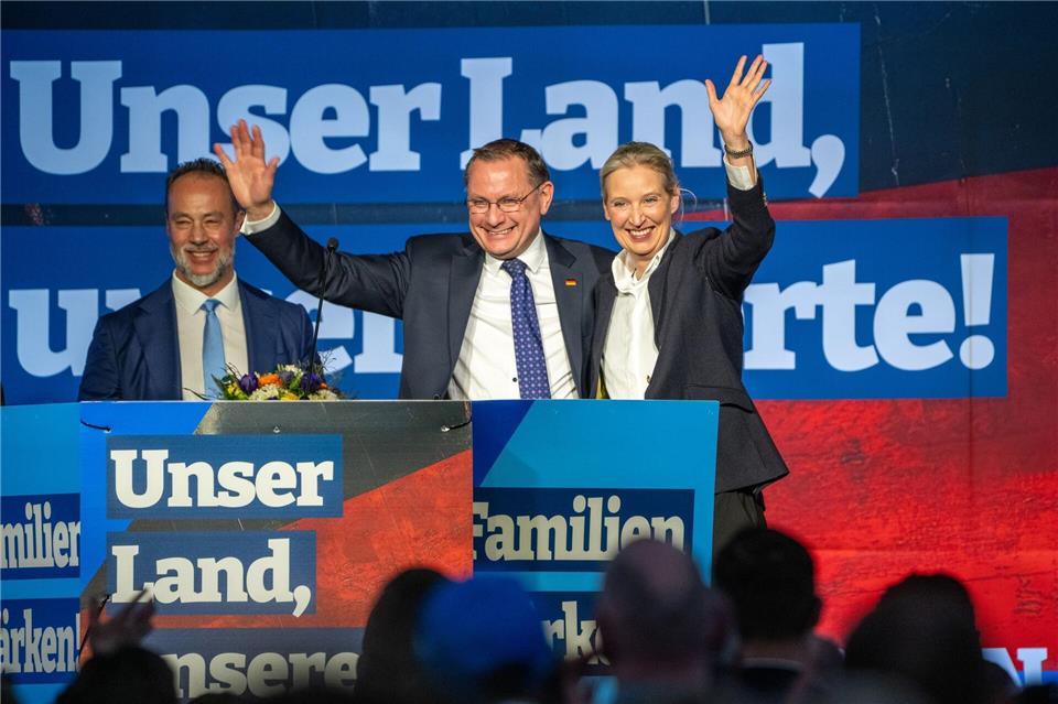 Am Freitag war der AfD-Wahlkampf gestartet worden - mit den Bundesvorsitzenden Weidel und Chrupalla. Harald Tittel/dpa