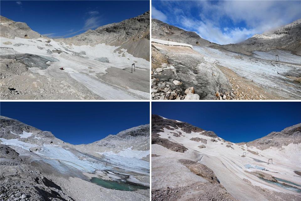 Am Nördlichen Schneeferner lag bis in den Juli Altschnee und ließ den Gletscher größer aussehen. (Archivbild)Angelika Warmuth/Matthias Balk/dpa