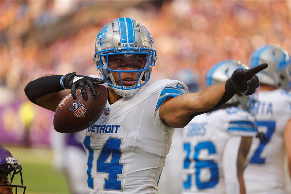 Amon-Ra St. Brown freut sich auf das NFL-Heimspiel mit den Detroit Lions in München. (Archivbild)Bruce Kluckhohn/AP/dpa