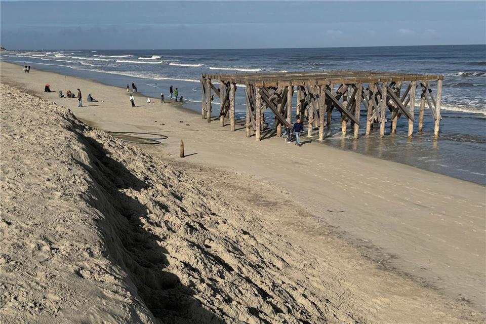 An dem Holzgerüst sollen in diesem Sommer Hängematten hängen.Volker Bartels/dpa