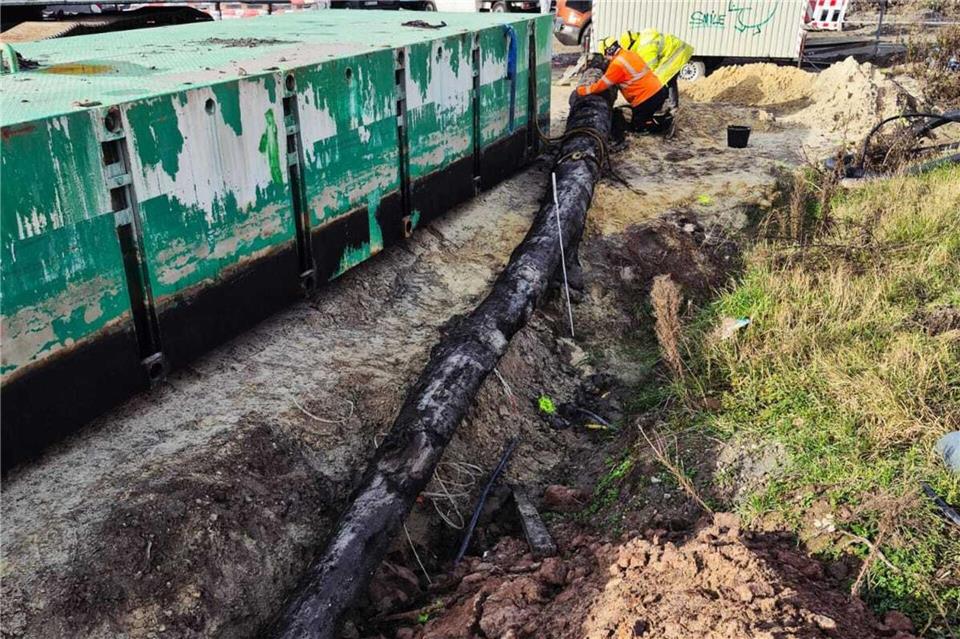 Arbeiter bargen den Stamm mit einem Seilbagger. Dieter Bischop/Landesarchäologie Bremen/dpa