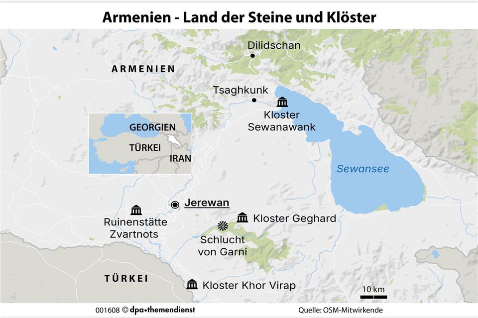 Armenien hat vom Tourismus kaum entdeckte Highlights zu bieten - geologisch wie kulturell.dpa-infografik GmbH/dpa-tmn
