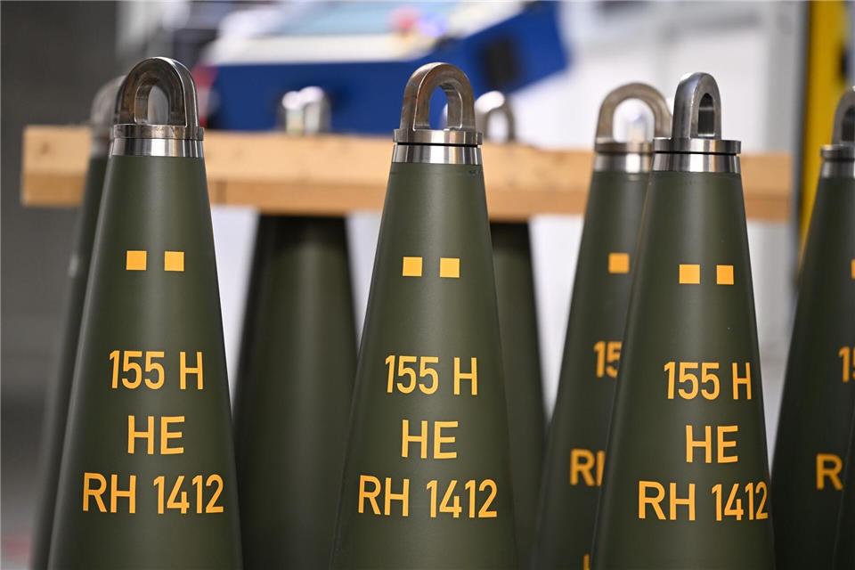 Artilleriegranaten vom Kaliber 155 Millimeter von Rheinmetall.Wolf von Dewitz/dpa