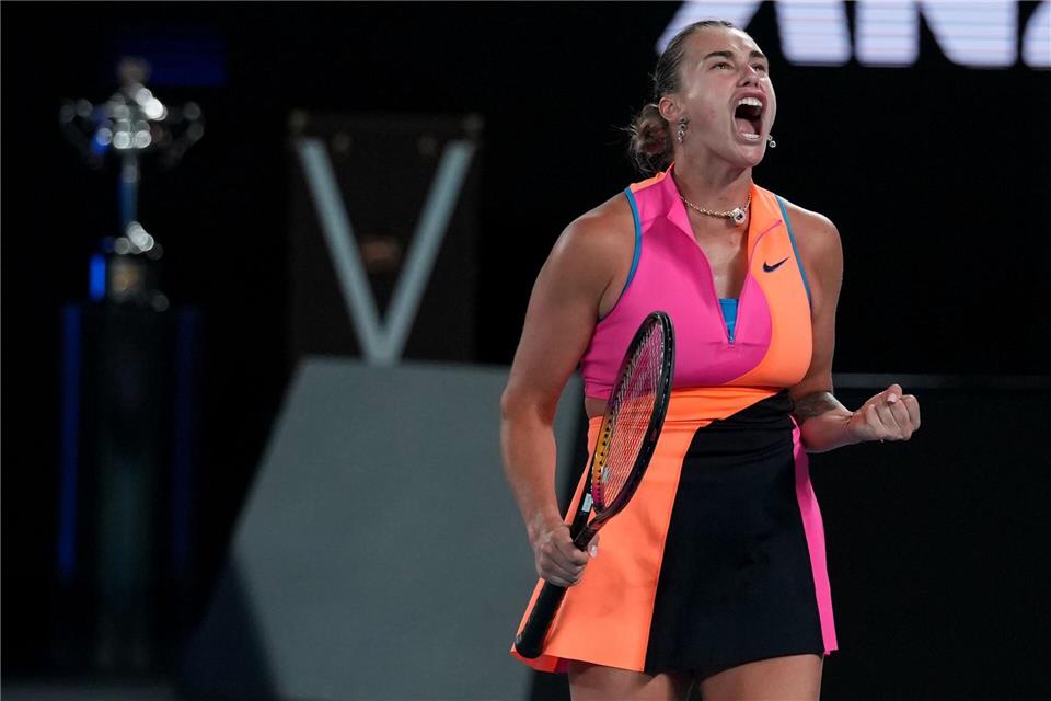 Aryna Sabalenka hat in Melbourne ihren dritten Titel verpasst.Dita Alangkara/AP/dpa