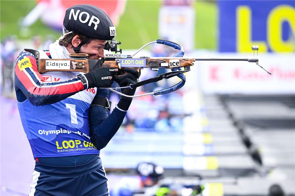 Biathlon in München: Begeisterung bei gelungener Premiere Auch Weltcupgesamtsieger Sturla Holm Laegreid war begeistert.Sven Hoppe/dpa