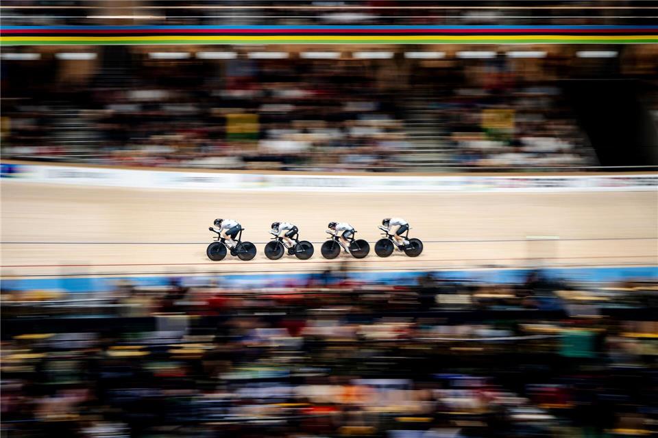 Auch bei der WM in Chile gibt es für den deutschen Bahnrad-Vierer wieder eine Medaille. (Archivbild)Mads Claus Rasmussen/Ritzau Scanpix Foto/AP/dpa