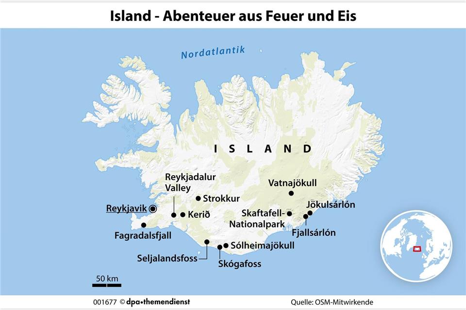 Auch fernab bekannter Routen verspricht Island Abenteuer - in einsamen Eishöhlen, an brodelnden Lavafeldern und am Ufer stiller Gletscherseen. dpa-infografik/dpa-tmn