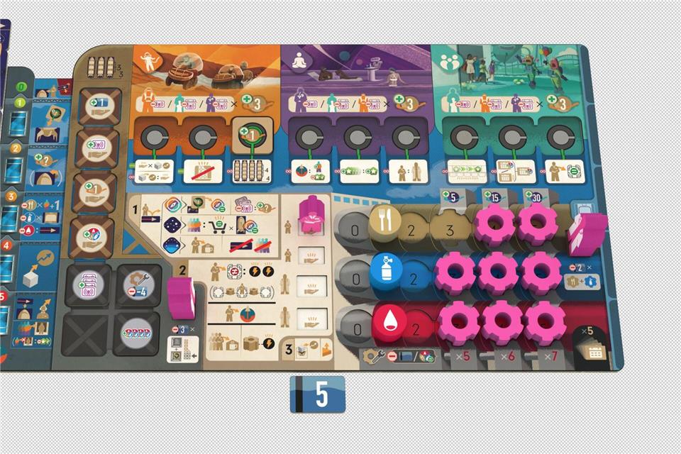 Auf dem großen Spielplan von „Galactic Cruise“ gibt es viel zu tun: Mit extra Highlights in der Rakete - wie eine Burger-Bar oder eine Massage-Lounge - sammeln clevere Geschäftsführer Punkte. -/PD-Verlag/dpa-tmn