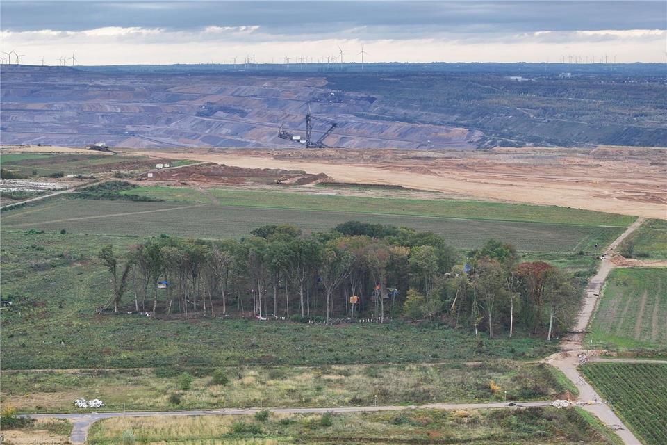Tagebau Hambach: Lage ruhig am besetzten Areal Auf dem noch verbliebenen rund ein Hektar großen Grundstück halten sich die Aktivisten seit Monaten in ihren Baumhäusern auf.Sascha Thelen/dpa
