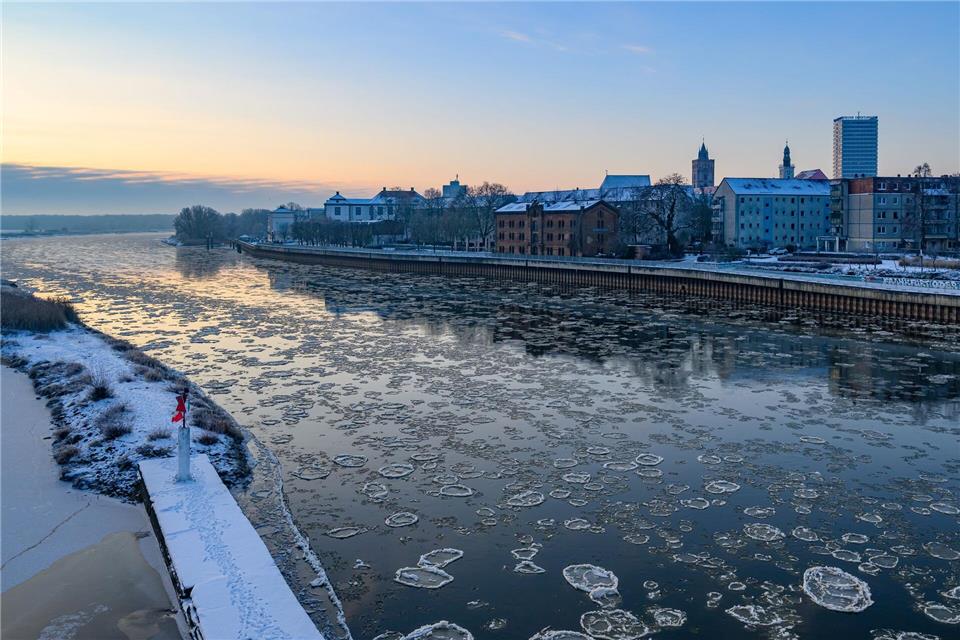 Auf der Oder haben sich wegen der Kälte Eisschollen gebildet.Patrick Pleul/dpa