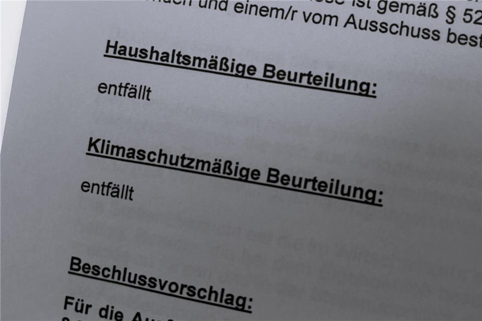 Auf die „klimaschutzmäßige Beurteilung“ verzichtet die Politik künftig in den Sitzungsunterlagen.