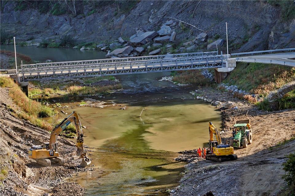 Aufbauarbeiten nach der Ahrtal-Flut. Hochwasser hemmen die wirtschaftliche Entwicklung. (Archivbild) Thomas Frey/dpa