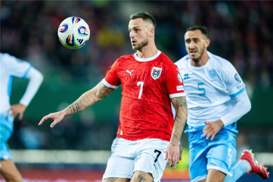 Ball und Tor stets im Blick: Österreichs neuer Rekordtorschütze heißt Marko Arnautovic.Georg Hochmuth/APA/dpa