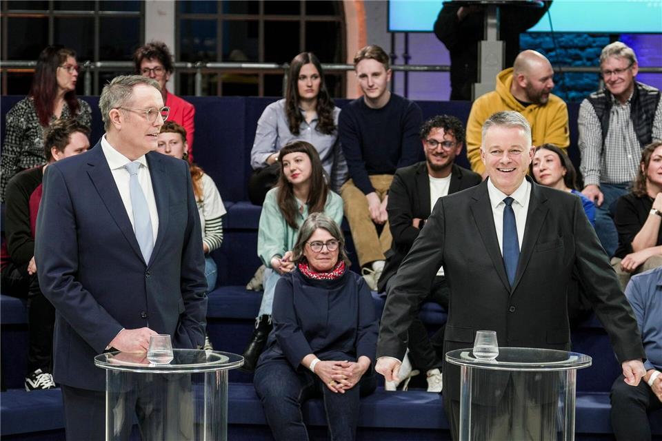 Bei der Wahl zeichnet sich ein Kopf-an-Kopf-Rennen zwischen Alexander Schweitzer (SPD) und Gordon Schnieder (CDU) abAndreas Arnold/dpa