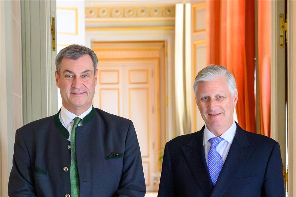 Bei seinem Besuch in Brüssel traf Söder kurz auch König Philippe von Belgien.Jörg Koch/Bayerische Staatskanzlei/dpa