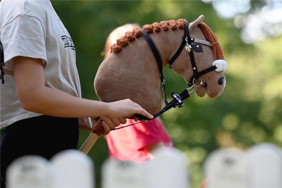 Beim Hobby Horsing werden Elemente aus dem Pferdesport, zum Beispiel aus Dressur- oder Springreiten, mit einem Steckenpferd nachgestellt. Ursprünglich kommt die Sportart aus Finnland. (Symbolbild)Carla Benkö/dpa