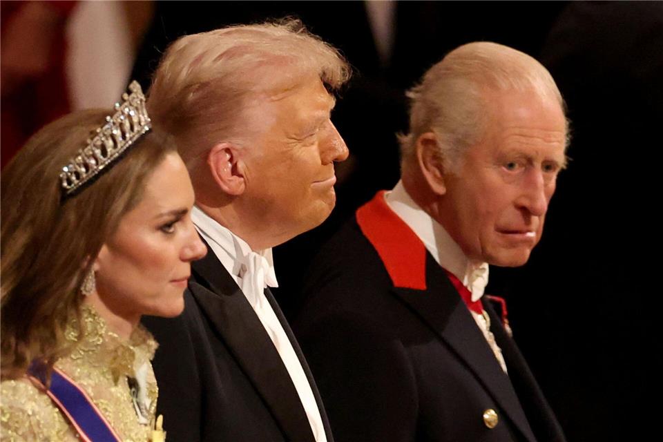 Beim Staatsbesuch von US-Präsident Donald Trump war es Kate, nicht Camilla, die zur Rechten des Gastes Platz nahm. (Archivbild)Phil Noble/Pool Reuters/AP/dpa