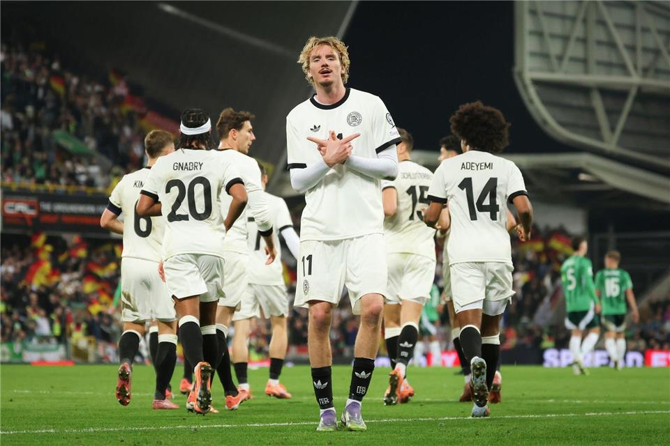 Bejubelt sein erstes DFB-Tor: Nick Woltemade. (Archivbild)Christian Charisius/dpa