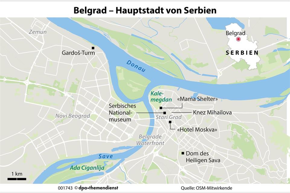 Belgrad liegt zentral im nördlicheren Serbien am Zusammenfluss von Save und Donau.dpa-infografik/dpa-tmn