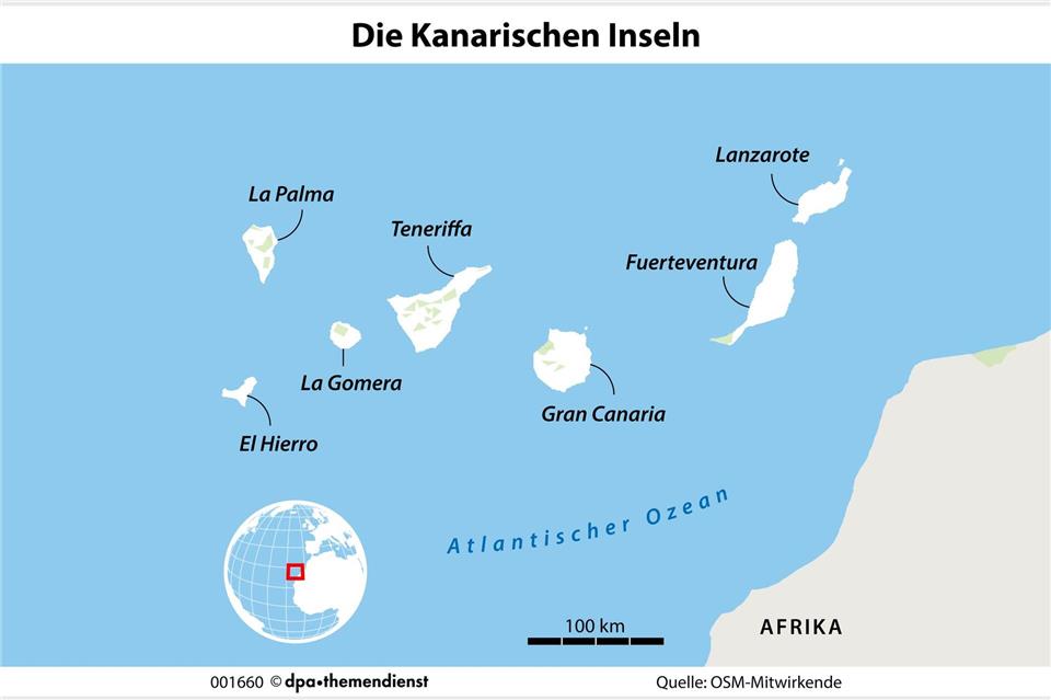 Beliebtes Sonnenziel im Herbst und Winter: Die Kanaren vor der Westküste Afrikas locken mit ganzjährig angenehmem Klima - die einzelnen Inseln haben alle ihre eigenen, speziellen Vorzüge.dpa-infografik/dpa-tmn