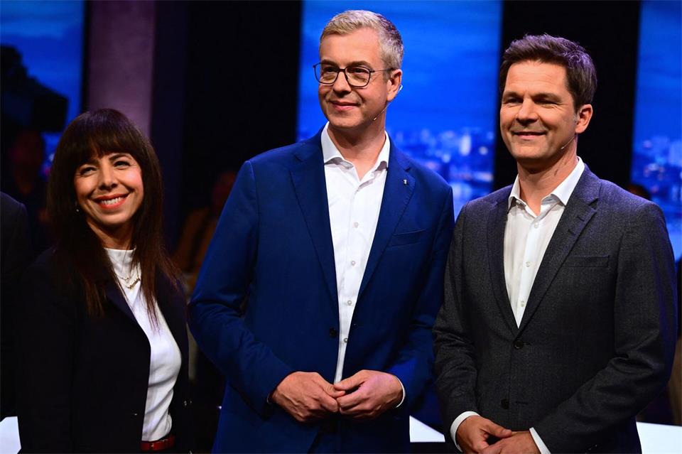 Berlins Spitzenkandidaten in der RBB-Debatte.Sebastian Gollnow/dpa