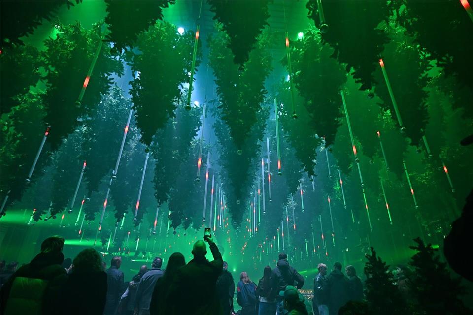 Besucher können auf einer in die Installation integrierten Eisbahn Schlittschuhfahren. (Archivbild)Elisa Schu/dpa
