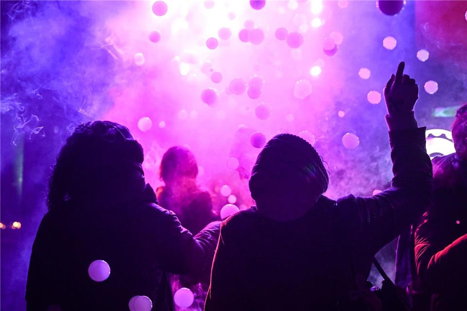 Besucher tanzen in der so genannten Wichtel Disco bei der Eröffnung der Weihnachtslichter-Attraktion Weihnachten im Tierpark Berlin.Britta Pedersen/dpa