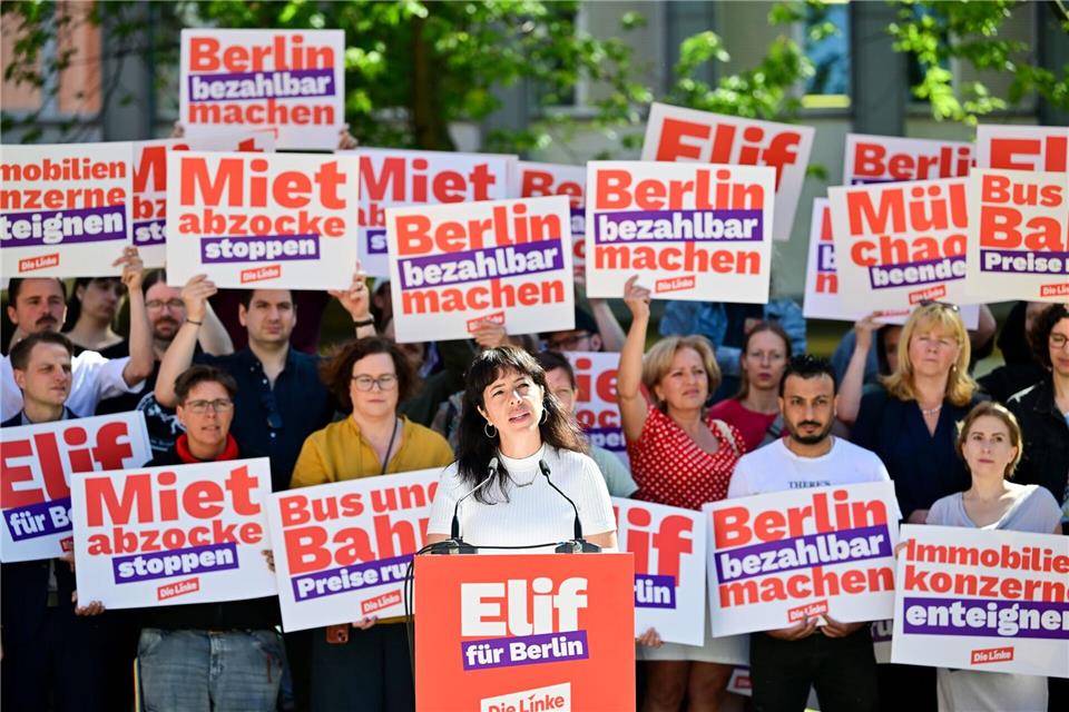 Bezahlbare Mieten und die Enteignung großer Immobilienkonzerne sind zentrale Forderungen der Linke in Berlin. Sebastian Christoph Gollnow/dpa