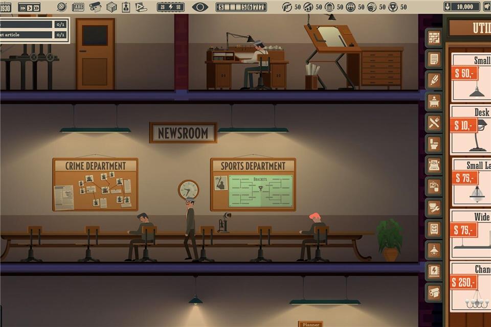 Blattmacher bei der Arbeit im Newsroom im Spiel „News Tower“.-/Twin Sails Interactive/dpa-tmn