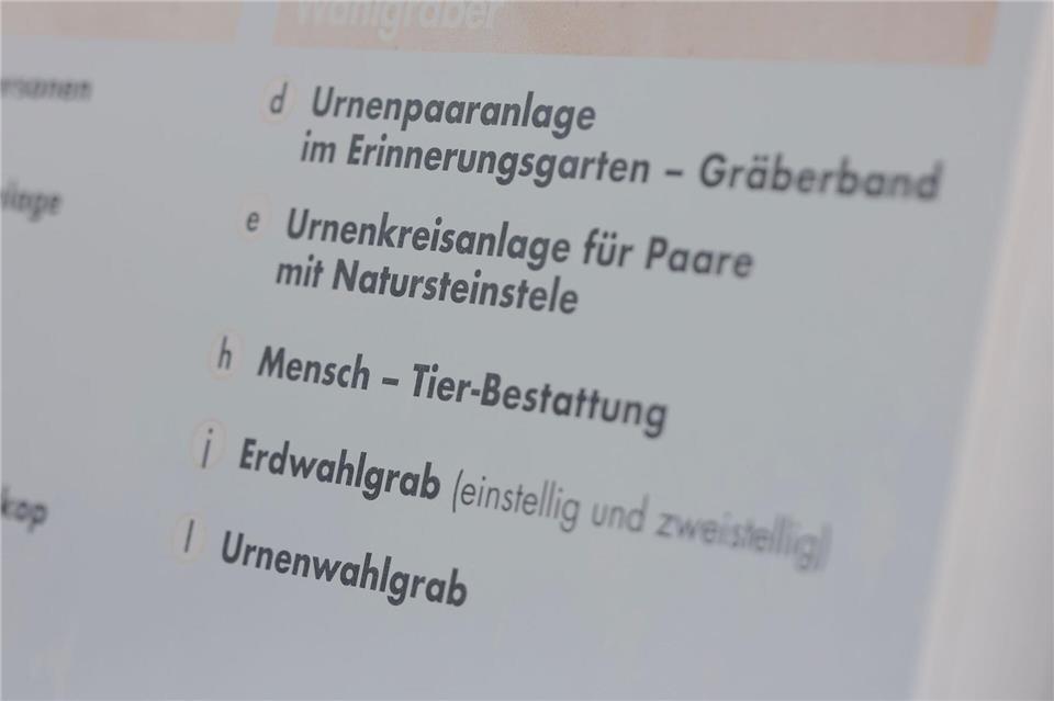 Blick auf einen Lageplan auf einem Friedhof. Wer sein Leben mit Hund, Katze oder einem anderen Haustier geteilt hat, möchte oft auch über den Tod hinaus mit dem tierischen Begleiter verbunden bleiben.Matthias Bein/dpa