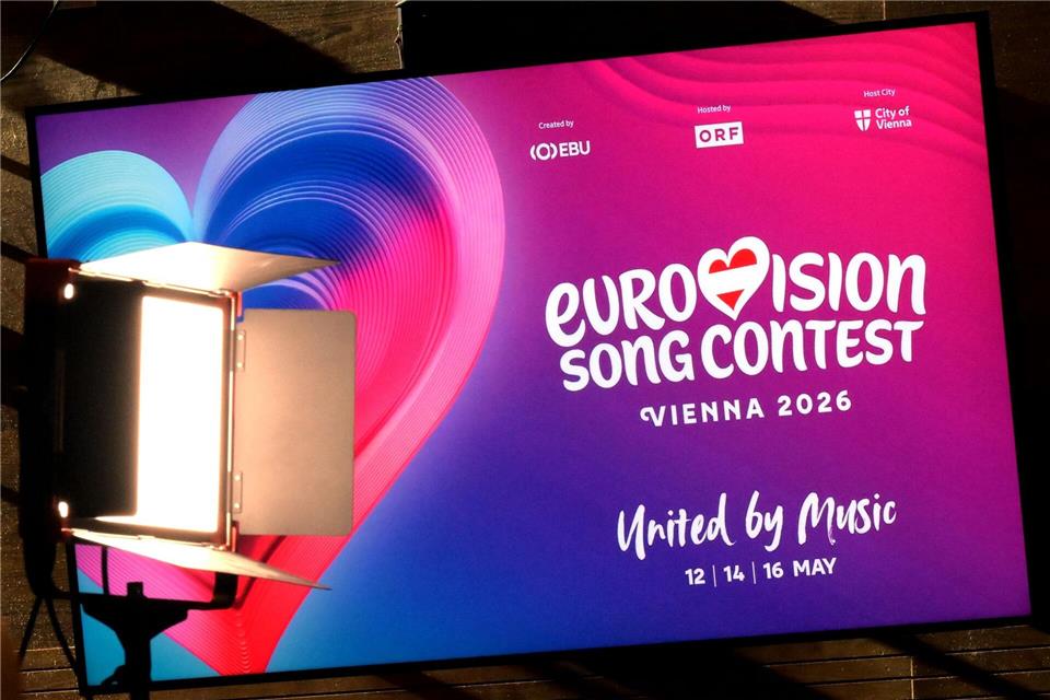 Blick aufs Das Logo zum Eurovision Song Contest (ESC) 2026 in Wien. (Archivbild)Harald Schneider/APA/dpa