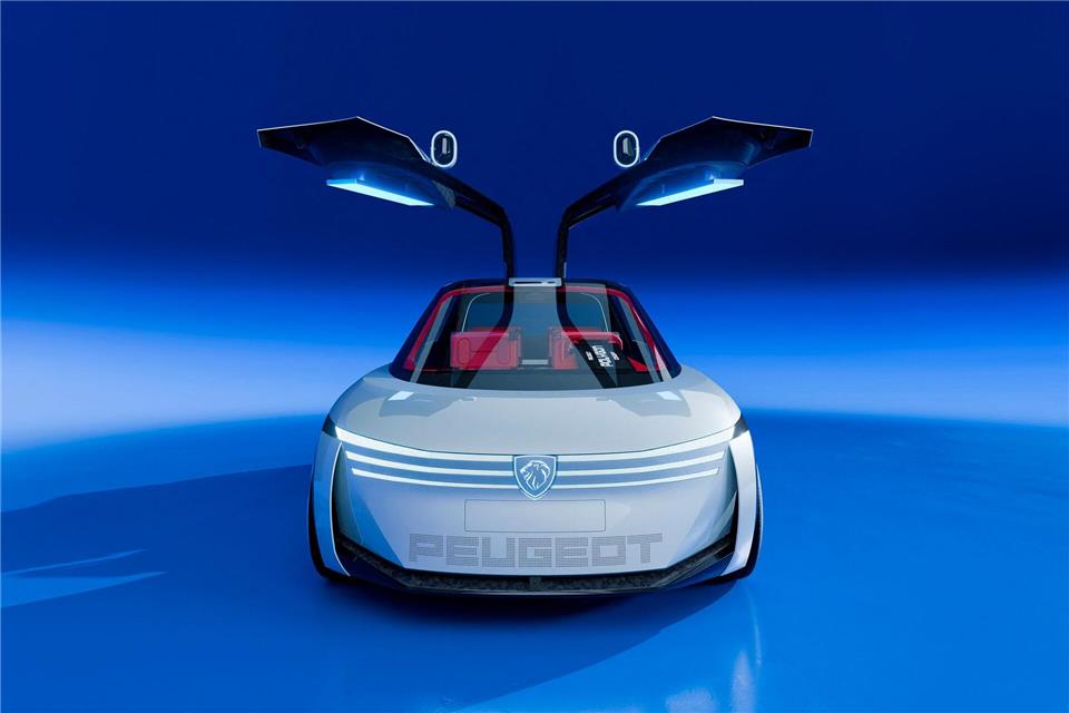 Blick in die Zukunft: Die Designstudie Polygon von Peugeot mit futuristischen Flügeltüren.Peugeot/dpa-tmn