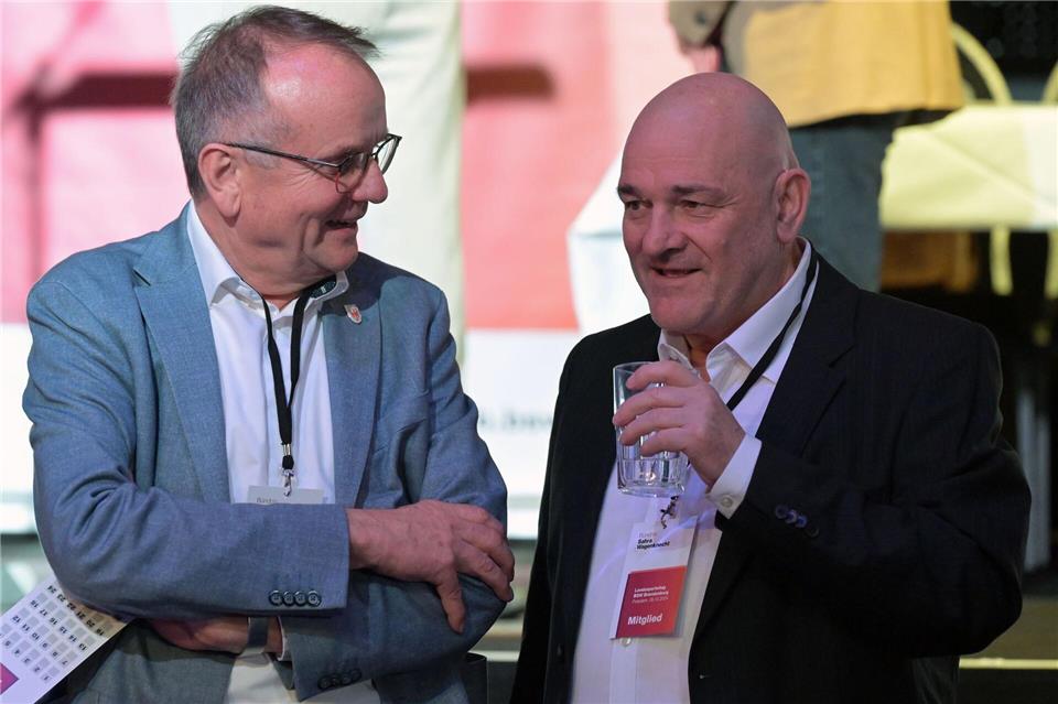 Brandenburgs Verkehrsminister Detlef Tabbert und Finanzminister Robert Crumbach (beide BSW) äußern sich zur Krise im BSW (Archivbild).Michael Bahlo/dpa