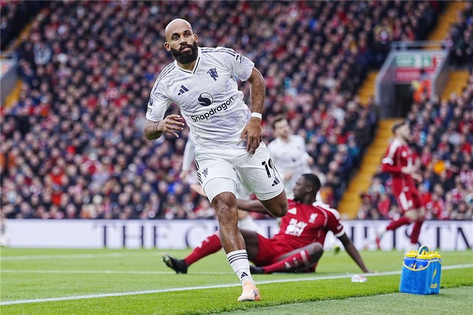 Bryan Mbeumo erzielte in Liverpool die 1:0-Führung für Manchester United.Peter Byrne/PA Wire/dpa