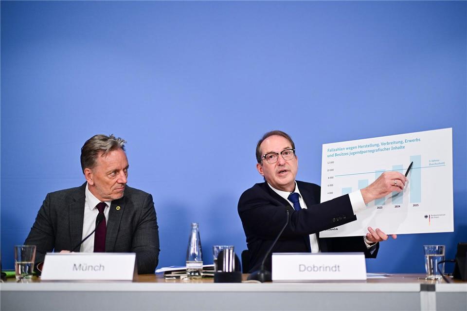 Bundesinnenminister Alexander Dobrindt (r.) und BKA-Chef Holger Münch präsentieren aktuelle Zahlen zu sexuellem Missbrauch von Kindern und Jugendlichen.  Sebastian Gollnow/dpa