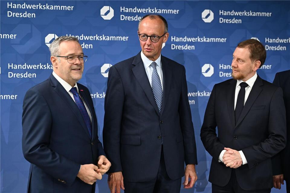 Merz wirbt in Dresden für das Handwerk  Bundeskanzler Friedrich Merz (CDU) ist zum Antrittsbesuch in Sachsen unterwegs.Hendrik Schmidt/dpa