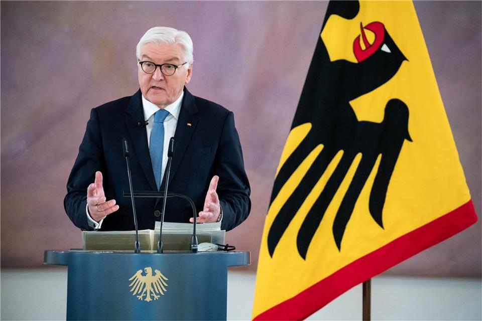 Bundespräsident Frank-Walter Steinmeier bei einer Ansprache im Berliner Schloss Bellevue.