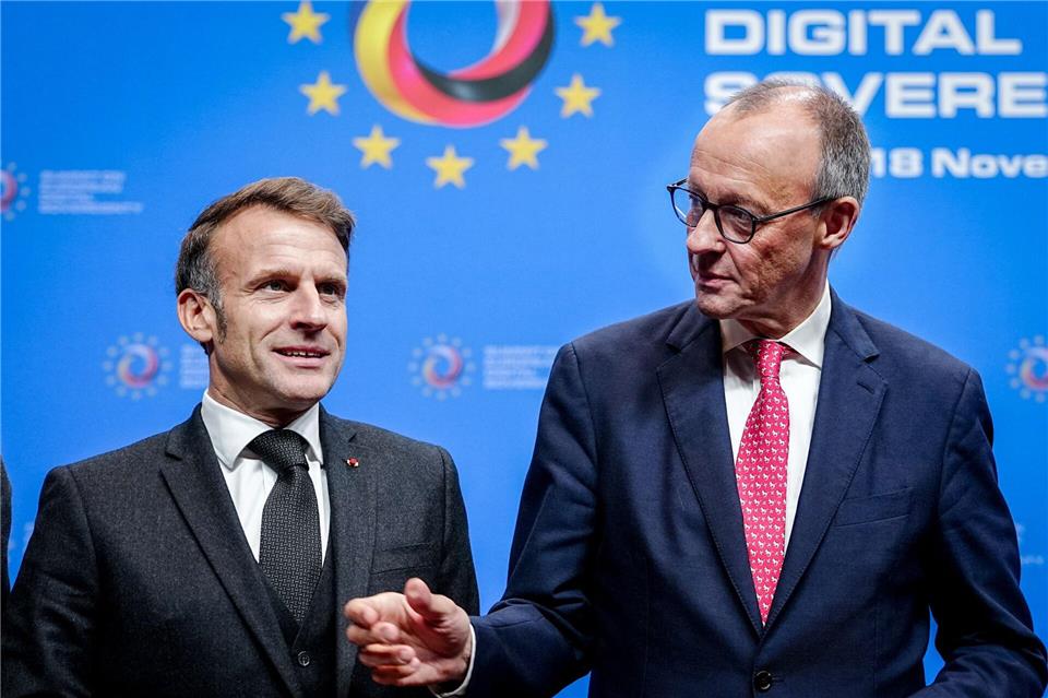 „Buy european“: Macron und Merz wollen sich dafür einsetzen, dass in der Beschaffung von Technologie mehr auf europäische Produkte gesetzt wird. Kay Nietfeld/dpa