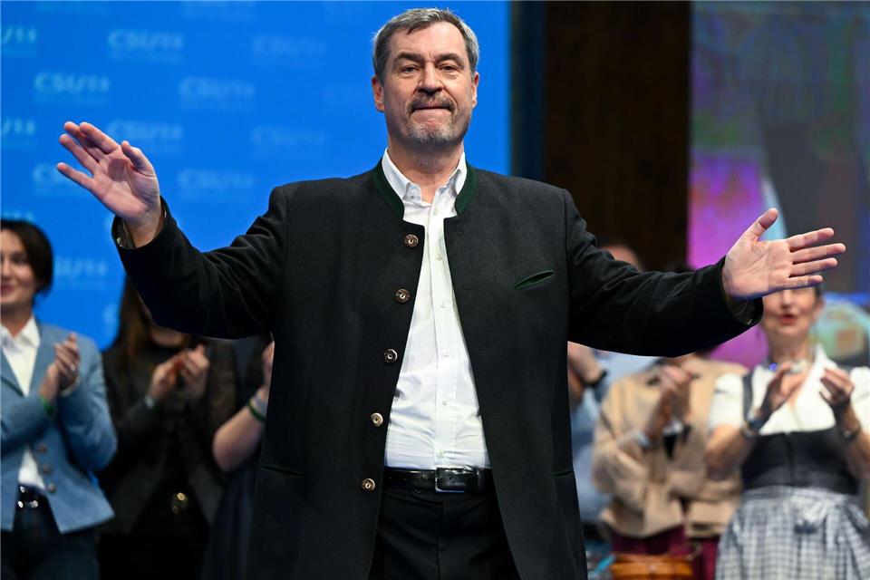 CSU-Chef Markus Söder sprach auf der größten Aschermittwochs-Versammlung in Passau. Sven Hoppe/dpa